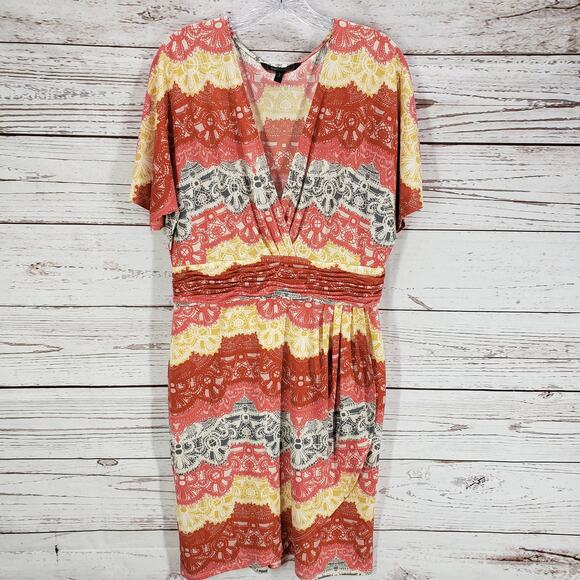 BCBGMAXAZRIA Women's Tereza Surplice Neck Faux Wrap Dress Size Large - Picture 2 of 14